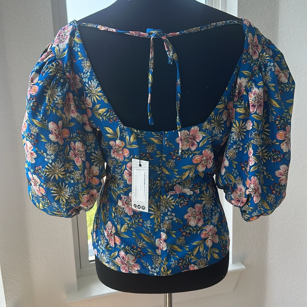 Boohoo floral puff sleeve top US 8 - Picture 2 of 2